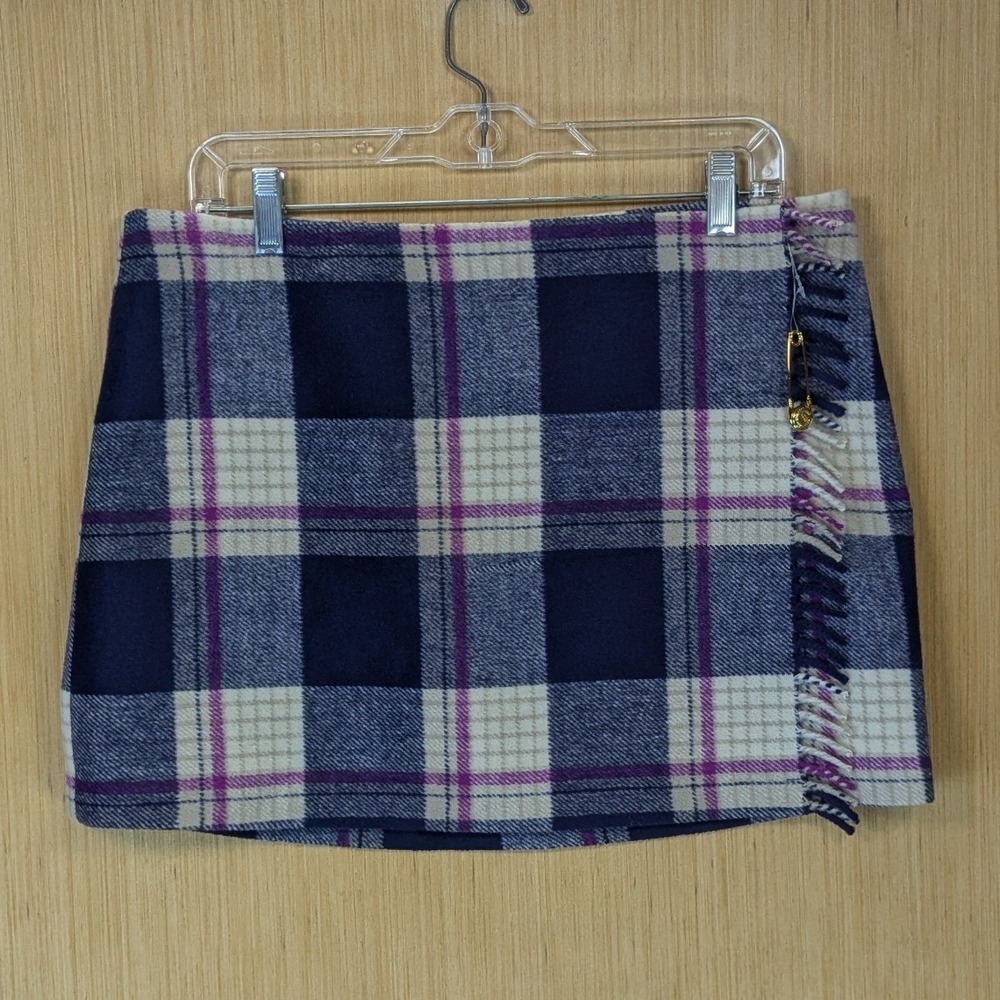 Victorias Secret PINK Preppy Schoolgirl Plaid Mini Wrap Skirt L Wool Blend NWT